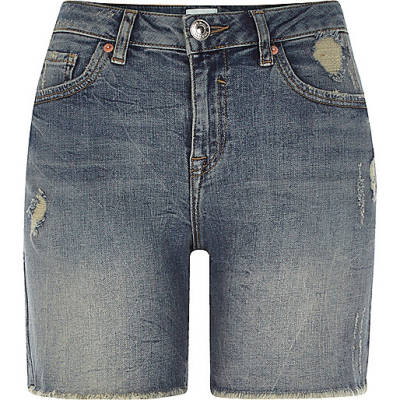 jacques-vertuk Mid blue distressed denim boyfriend shorts 703533 women Holiday Shop