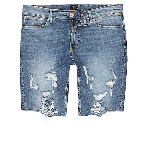 jacques-vertuk Mid blue distressed raw hem denim shorts 300815 men Shorts