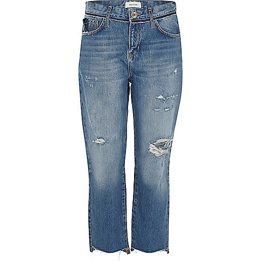 jacques-vertuk Mid blue distressed straight leg jeans 697454 women RI Limited Edition