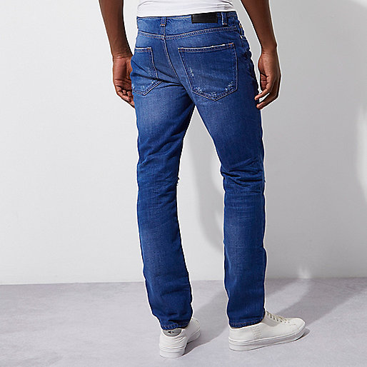 river island knitwear sale,jacques-vertuk Ireland Mid blue Dylan distressed knee slim fit jeans men 302051