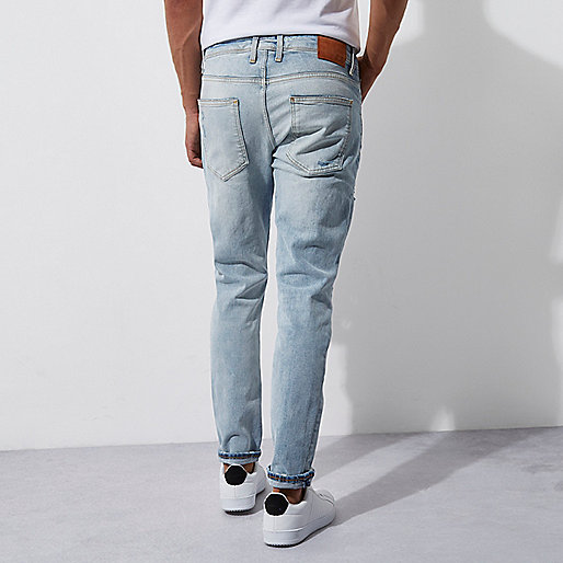 river island shoes sandals,Island River Clothing Mid blue fade ripped Jimmy slim tapered jeans Tapered Jeans Jeans men