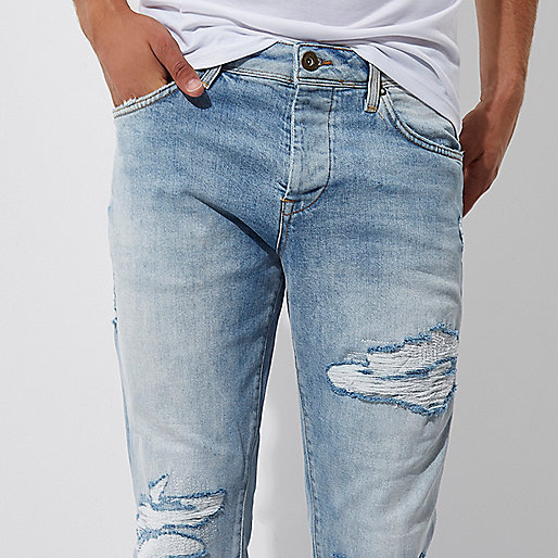 river island shoes sandals,Island River Clothing Mid blue fade ripped Jimmy slim tapered jeans Tapered Jeans Jeans men