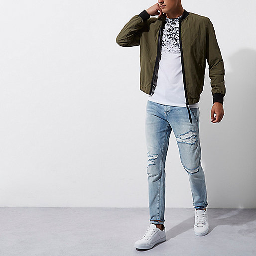 river island shoes sandals,Island River Clothing Mid blue fade ripped Jimmy slim tapered jeans Tapered Jeans Jeans men