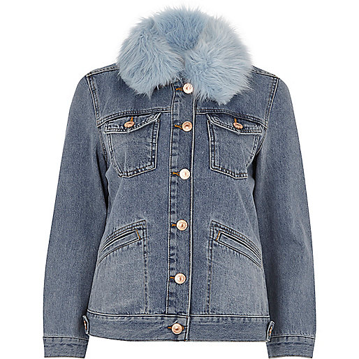 river island womens shoulder bags,Www jacques-vertuk Dresses Mid blue faux fur trim denim jacket Coats / Jackets Sale women