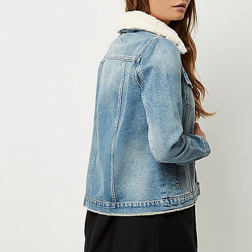 eu riverisland com sale,jacques-vertuk English Website Mid blue fleece trim denim jacket Coats / Jackets Sale women