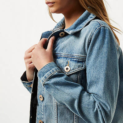 eu riverisland com sale,jacques-vertuk English Website Mid blue fleece trim denim jacket Coats / Jackets Sale women