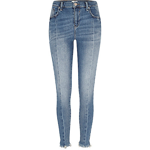 jacques-vertuk Mid blue frayed hem Amelie super skinny jeans 705270 women Jeans Skinny Jeans