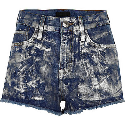 jacques-vertuk Mid blue metallic paint denim hot pants 697680 women Shorts