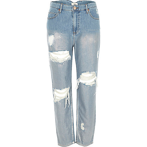 river island waxed jeans,Black And White Kimono jacques-vertuk Mid blue metallic ripped Mom jeans Jeans Sale women