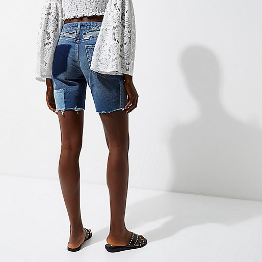 river island white sparkly dress,Riverilands Mid blue patchwork denim boyfriend shorts Vacation Shop Sale women