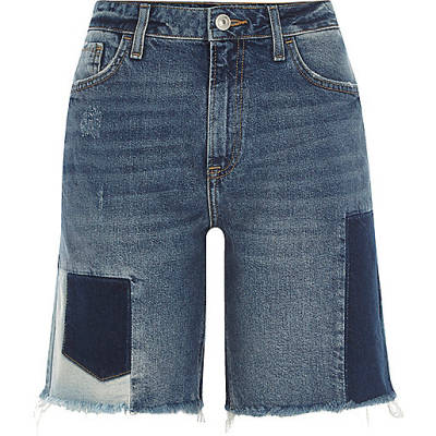 jacques-vertuk Mid blue patchwork denim boyfriend shorts 701168 women Holiday Shop