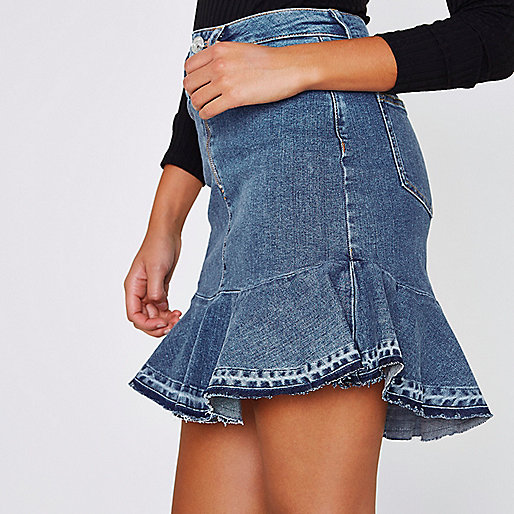 river island jeans sizing,Buy jacques-vertuk Clothes Online Mid blue peplum hem denim skirt Mini Skirts Skirts women