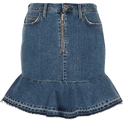 river island jeans sizing,Buy jacques-vertuk Clothes Online Mid blue peplum hem denim skirt Mini Skirts Skirts women