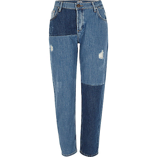 jacques-vertuk Mid blue reworked patchwork boyfriend jeans 704424 women Jeans