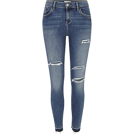 river island brown leather shoes,Tiver Usland Mid blue ripped Amelie super skinny jeans Skinny Jeans Jeans women