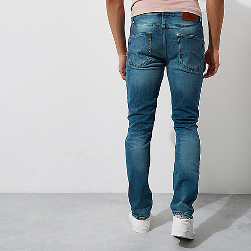 river island wedding guest outfits,jacques-vertuk Euro Mid blue ripped knee Dylan slim fit jean Slim Jeans Jeans men