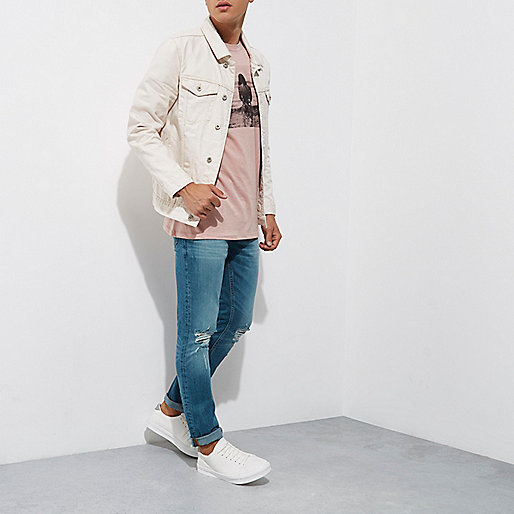 river island wedding guest outfits,jacques-vertuk Euro Mid blue ripped knee Dylan slim fit jean Slim Jeans Jeans men