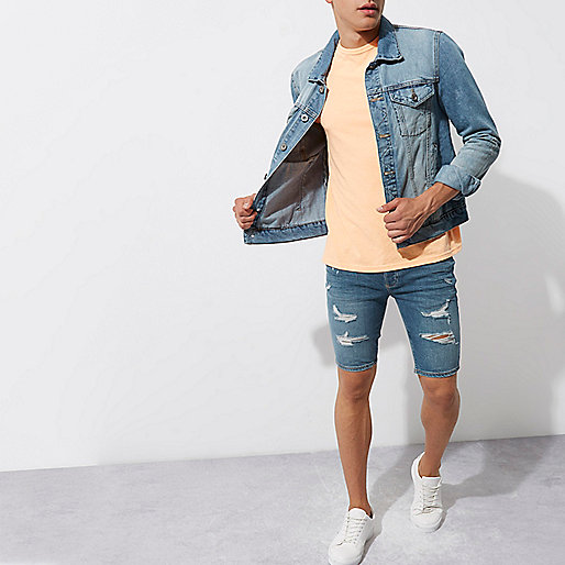 river island brown coat,Ladies Clothes jacques-vertuk Mid blue ripped skinny denim shorts Casual Shorts Shorts men