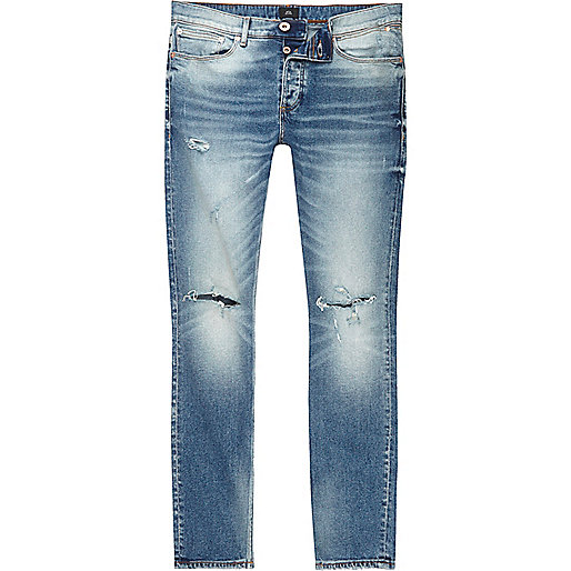 jacques-vertuk Mid blue Sid ripped knee skinny jeans 302043 men Jeans Skinny Jeans