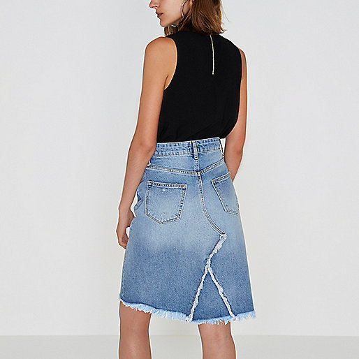 river island white bag,jacques-vertuk UK Sale Mid blue split frayed hem denim midi skirt women 708691