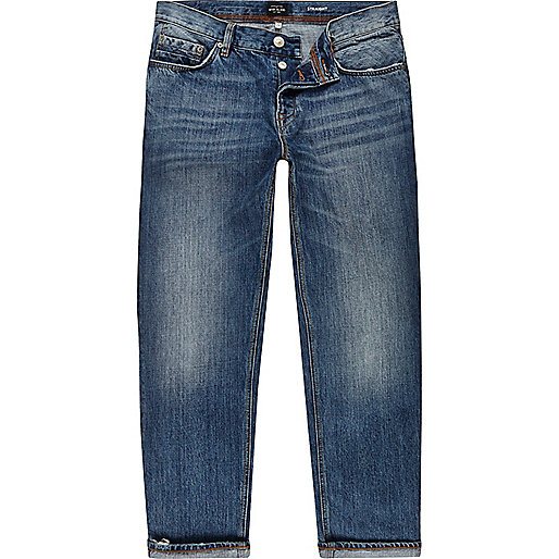 river island ripped jeans men s,jacques-vertuk Outlet Mid blue wash Dean straight jeans men 293628