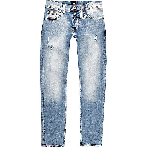 jacques-vertuk Mid blue wash distressed slim fit Dylan jeans 300795 men Jeans Slim Jeans