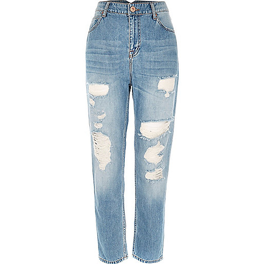 jacques-vertuk Mid blue wash ripped Mom jeans 685942 women Jeans Mom Jeans