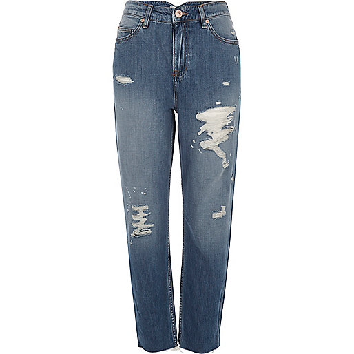 jacques-vertuk Mid blue wash ripped Mom jeans 693591 women Jeans