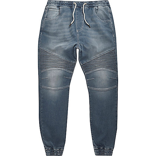 river island blue jeans,jacques-vertuk London Mid blue wash Ryan biker jogger jeans men 293885