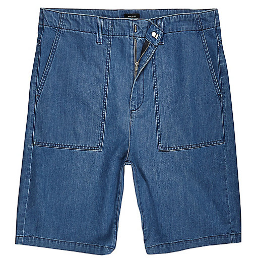 jacques-vertuk Mid blue wash wide leg denim worker shorts 291455 men Shorts