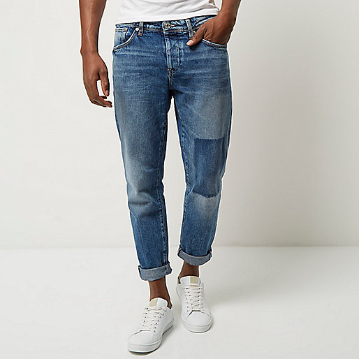 ollie spray on jeans,Outfit jacques-vertuk Mid wash patchwork Jimmy slim tapered jeans Jeans Sale men