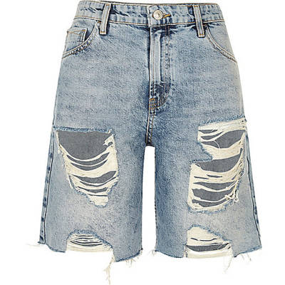 jacques-vertuk MId wash ripped denim boyfriend shorts 697687 women Shorts Denim Shorts