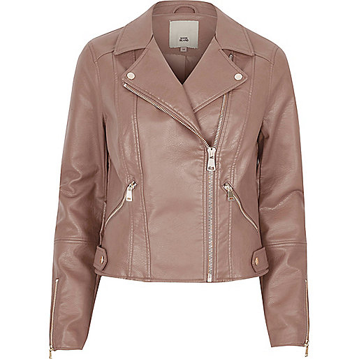 jacques-vertuk Mink brown faux leather biker jacket 705258 women Coats / Jackets Jackets