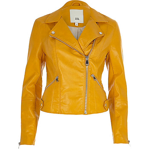 jacques-vertuk Mustard yellow faux leather biker jacket 705384 women Coats / Jackets Jackets