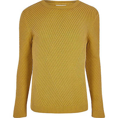 jacques-vertuk Mustard yellow ribbed panel slim fit sweater 300433 men Jumpers / Cardigans