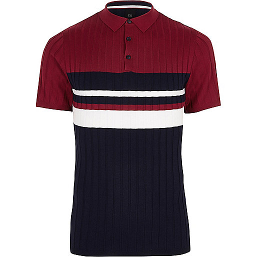 jacques-vertuk Navy block stripe muscle fit polo shirt 303197 men Polo Shirts