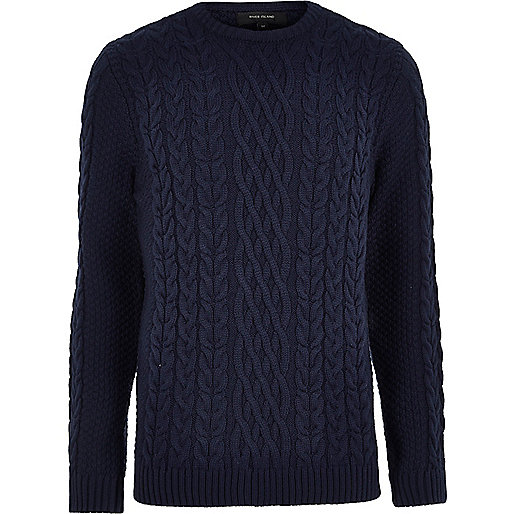 jacques-vertuk Navy blue cable knit crew neck sweater 300333 men Jumpers / Cardigans