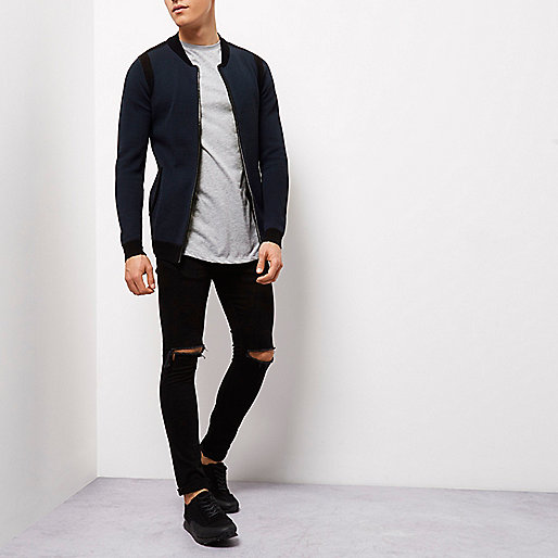 river island spray on skinny ollie,jacques-vertuk Sverige Online Navy blue cardigan bomber jacket Sweaters / Cardigans Sale men