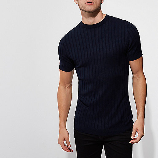 river island silver clutch,jacques-vertuk Ireland Navy blue chunky ribbed muscle fit T-shirt men 303419