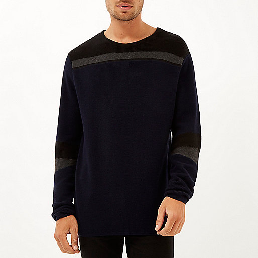 r8ver island bags,jacques-vertuk Europe Stores Navy blue color block sweater Sweaters / Cardigans Sale men