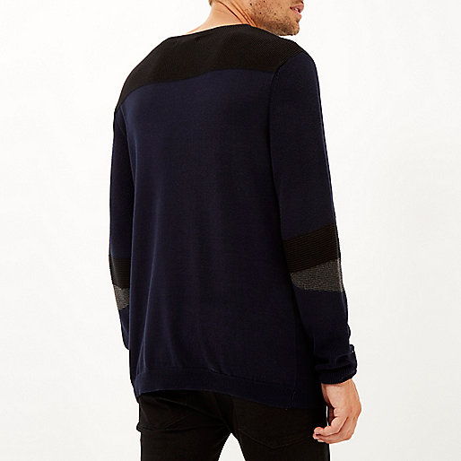 r8ver island bags,jacques-vertuk Europe Stores Navy blue color block sweater Sweaters / Cardigans Sale men