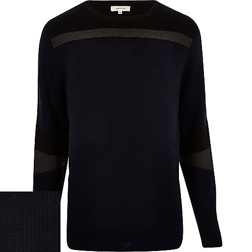 jacques-vertuk Navy blue color block sweater 287071 men Jumpers / Cardigans