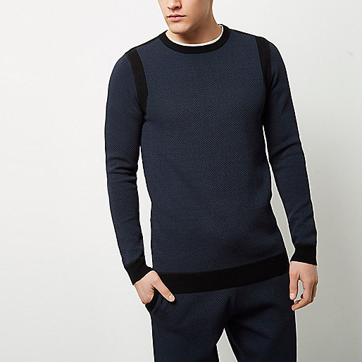 about you river island,jacques-vertuk Outlet Navy blue crew neck sweater men 297540