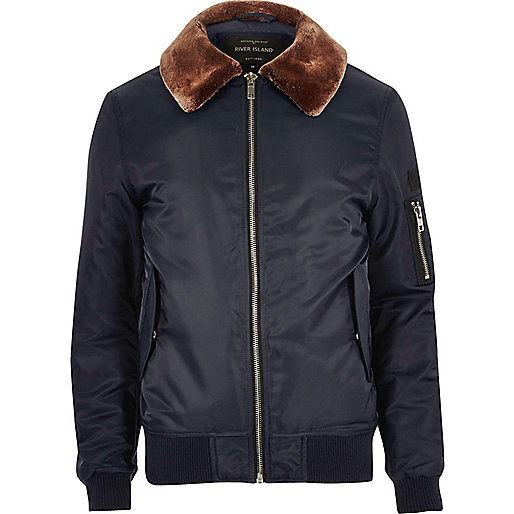 river island jackets,jacques-vertuk UK Navy blue fleece lined aviator jacket men 298821