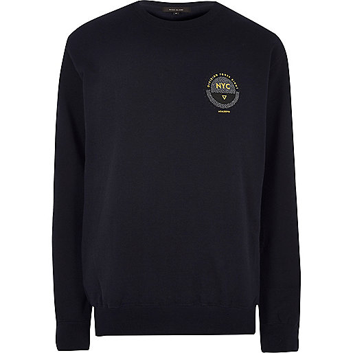 river island hand bag sale,jacques-vertuk Black And Gold Top Navy blue NYC chest print sweatshirt Hoodies / Sweatshirts Sale men