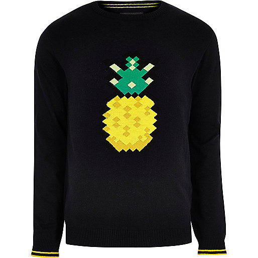 river island blair jeans,jacques-vertuk Stores Navy blue pineapple print slim fit sweater men 300230