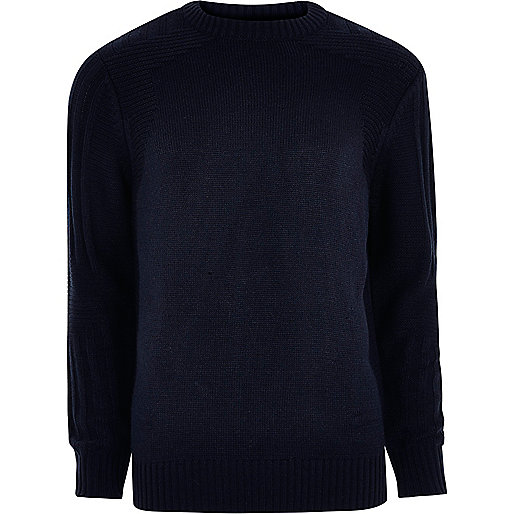 jacques-vertuk Navy blue textured crew neck knit sweater 299868 men Jumpers / Cardigans