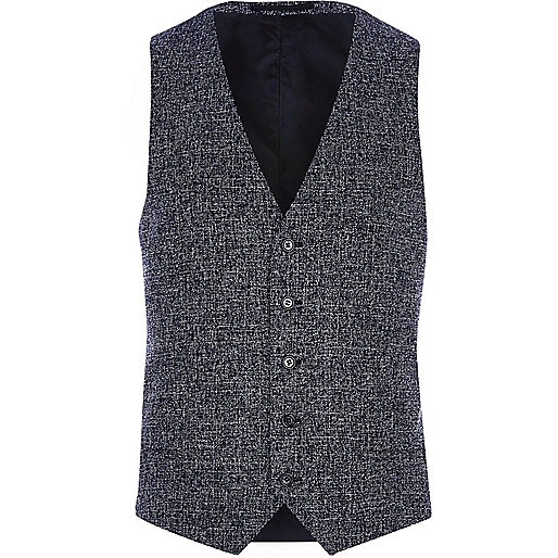 jacques-vertuk Navy blue textured vest 298335 men Suits Slim Fit