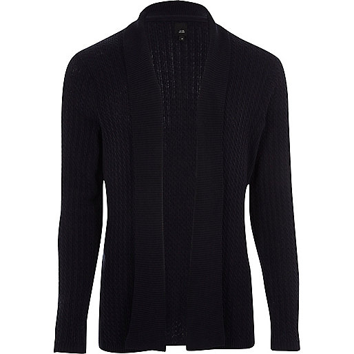 jacques-vertuk Navy cable knit open front cardigan 302679 men Jumpers / Cardigans Cardigans