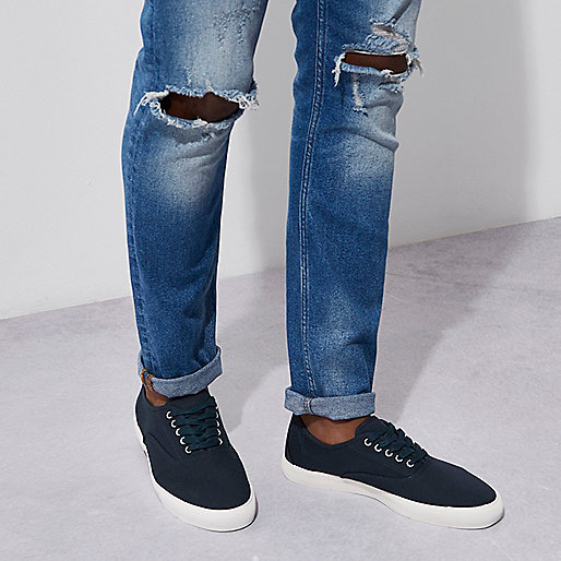 river island blue shoes,jacques-vertuk Long Black Dress Navy canvas contrast sole plimsolls Sneakers Shoes / Boots men